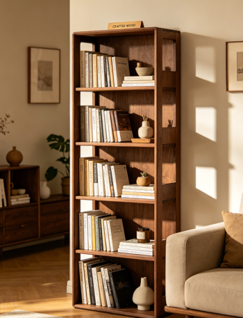 Tall Engineered Wood Bookcase with Five Adjustable Shelves