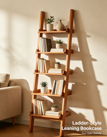Ladder-Style Leaning Bookcase with Four Open Shelves