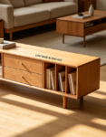 Low Wide Bookcase with Two Drawers and Open Cubes